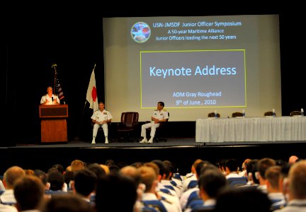 US Navy 100609-N-8273J-262 Chief of Naval Operations (CNO) Adm. Gary Roughead delivers the keynote address at the 2010 Japan-U.S. Junior Officers Symposium