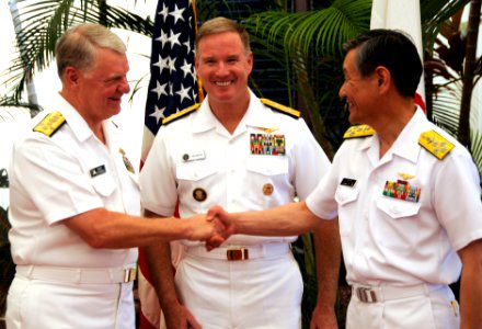 US Navy 100609-N-7498L-194 Chief of Naval Operations (CNO) Adm. Gary Roughead, left, Adm. Patrick Walsh, commander of U.S. Pacific Fleet
