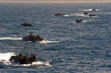 US Navy 100611-N-5319A-005 Marines from the Special Purpose Marine Air Ground Task Force (SPMAGTF) 24 transit to the amphibious transport dock ship USS New Orleans (LPD 18)