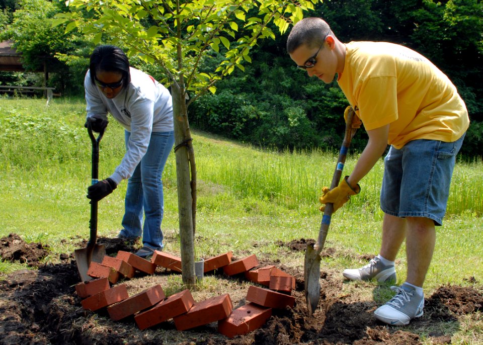 US Navy 100612-N-8113T-002 Sailors maintain the area around cherry trees