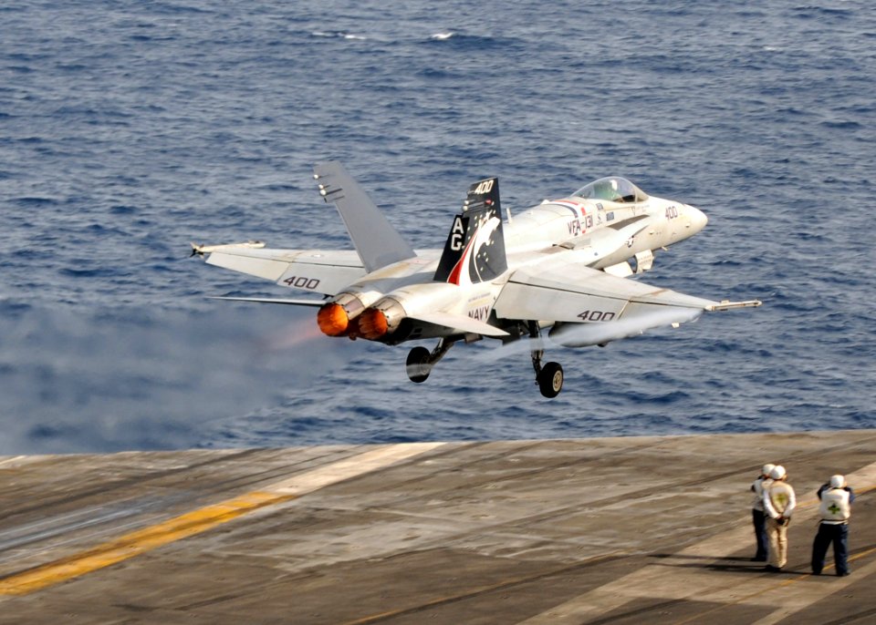 US Navy 100616-N-4236E-287 An F-A-18C Hornet assigned to the Wildcats of Strike Fighter Squadron (VFA) 131 catapults from the aircraft carrier USS Dwight D. Eisenhower (CVN 69)