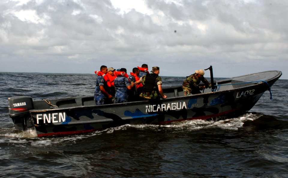 US Navy 100615-N-4971L-126 Sailors deployed aboard High Speed Vessel Swift (HSV 2) and members of the Nicaraguan navy conduct visit, board, search and seizure subject matter expert exchange operations