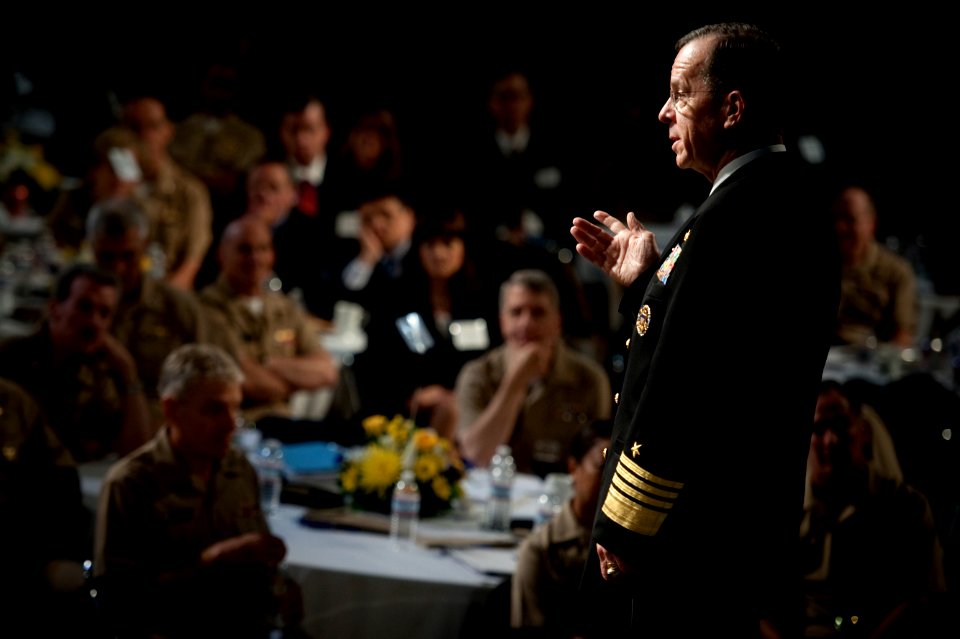 US Navy 100616-N-0696M-111 Chairman of the Joint Chiefs of Staff Adm. Mike Mullen addresses the 2010 Flag Officers and Senior Executive Service Symposium