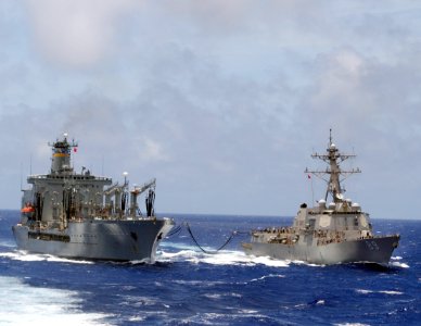 US Navy 100619-N-2562W-005 PHILIPPINE SEA (June 19, 2010) The Arleigh Burke-class guided-missile destroyer USS Mustin (DDG 89) connects with the Military Sealift Command fleet replenishment oiler USNS Walter S. Diehl (T-AO 193