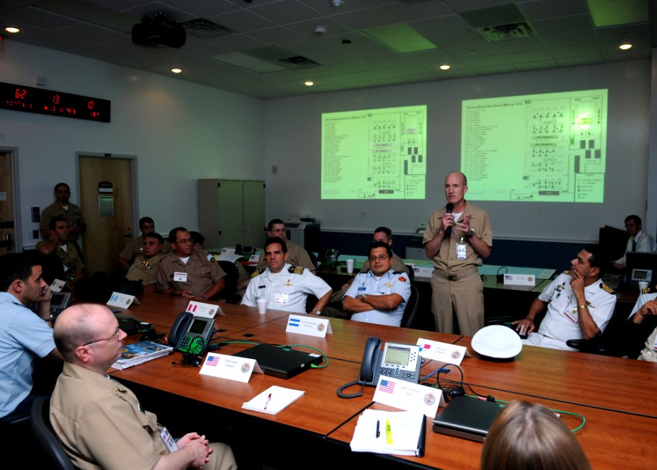 US Navy 100617-N-6764G-004 Capt. Kevin Hill addresses international partners attending a PANAMAX 2010 planning exercise at U.S. 2nd Fleet maritime headquarters
