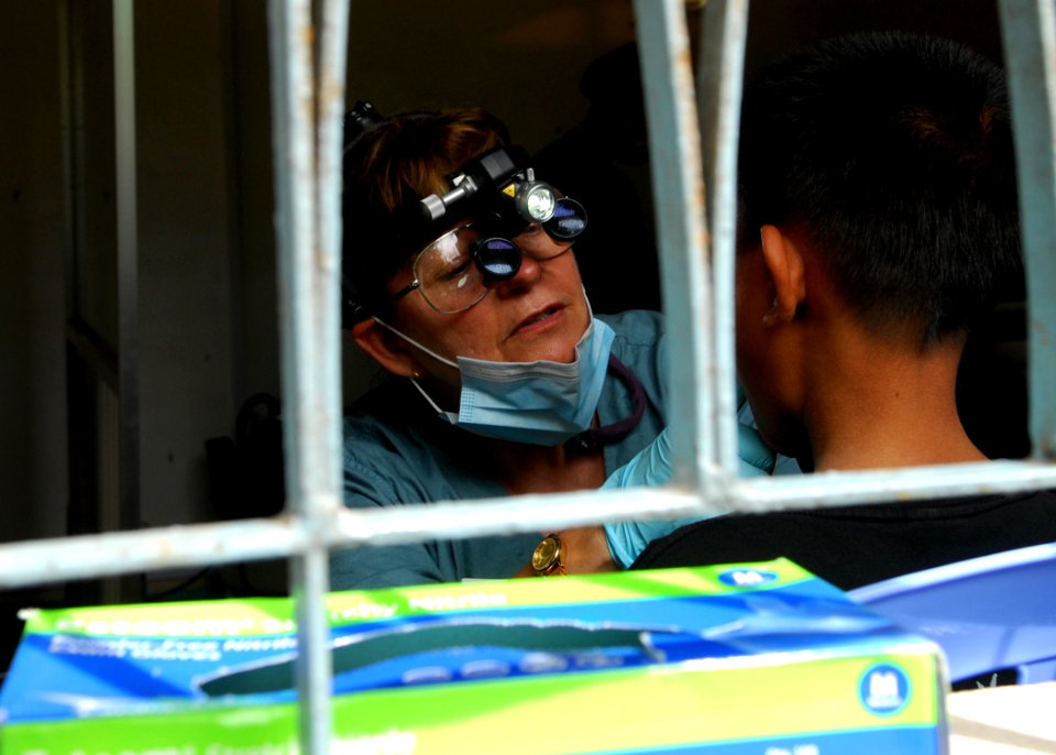 US Navy 100619-N-4044H-194 Dr. Jan Westberry, a Pre-Dental Society member at the University of California, San Diego, embarked aboard the Military Sealift Command hospital ship USNS Mercy (T-AH 19)