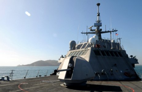 US Navy 100616-N-7058E-154 USS Freedom (LCS 1) passes Point Loma en route to the Pacific Ocean