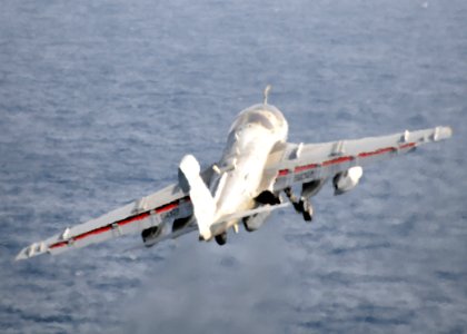 US Navy 100616-N-4236E-198 An EA-6B Prowler assigned to the Patriots of Electronic Attack Squadron (VAQ) 140 catapults from the flight deck of the aircraft carrier USS Dwight D. Eisenhower (CVN 69)