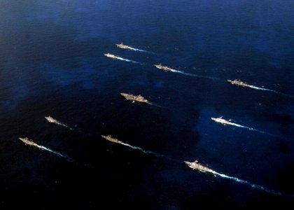US Navy 100619-N-3327M-800 Navy vessels from Australia, Canada, France, the United States and the Japan Maritime Self-Defense Force are underway in a divisional formation to Pearl Harbor for Rim of the Pacific (RIMPAC)