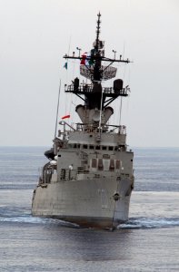 US Navy 100622-N-5319A-002 The Mexican navy frigate Arm Bravo (F 201) maneuvers off the coast of Manzanillo, Mexico