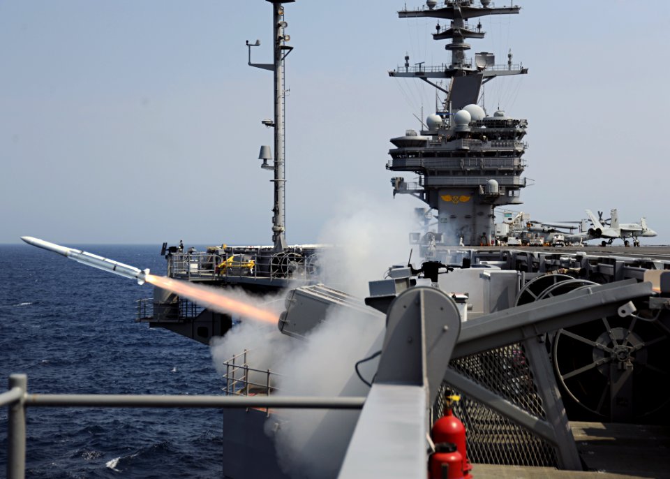 US Navy 100623-N-3885H-033 A NATO Sea Sparrow missile is launched from the aircraft carrier USS George H.W. Bush (CVN 77)