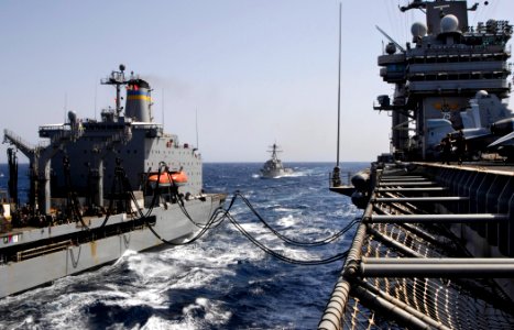 US Navy 100623-N-6362C-103 The Military Sealift Command fleet replenishment oiler USNS John Lenthall (T-AO 189) conducts a replenishment at sea with the aircraft carrier USS Harry S. Truman (CVN 75)