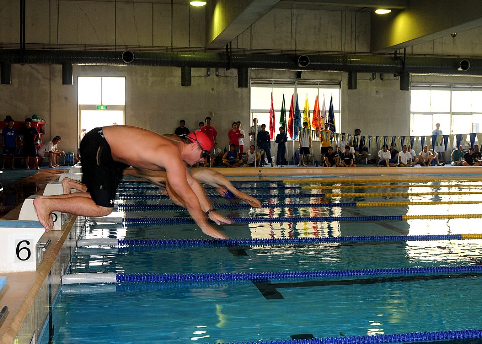 US Navy 100628-N-3215T-034 Naval Air Crewman 2nd Class Sean Small, from Destin, Fla., competes in the 50-meter breaststroke at Naval Air Facility Atsugi