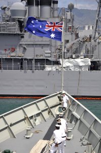 US Navy 100625-O-0000G-001 The Royal Australian Navy guided-missile frigate HMAS Newcastle (FFG 06) arrives at Joint Base Pearl Harbor-Hickam to participate in Rim of the Pacific (RIMPAC) 2010 exercise