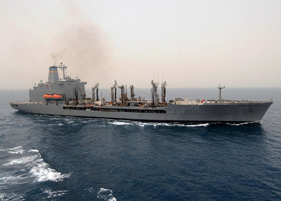 US Navy 100626-N-1082Z-030 The Military Sealift Command fleet replenishment oiler USNS John Lenthall (T-AO 189) falls back after conducting a replenishment at sea