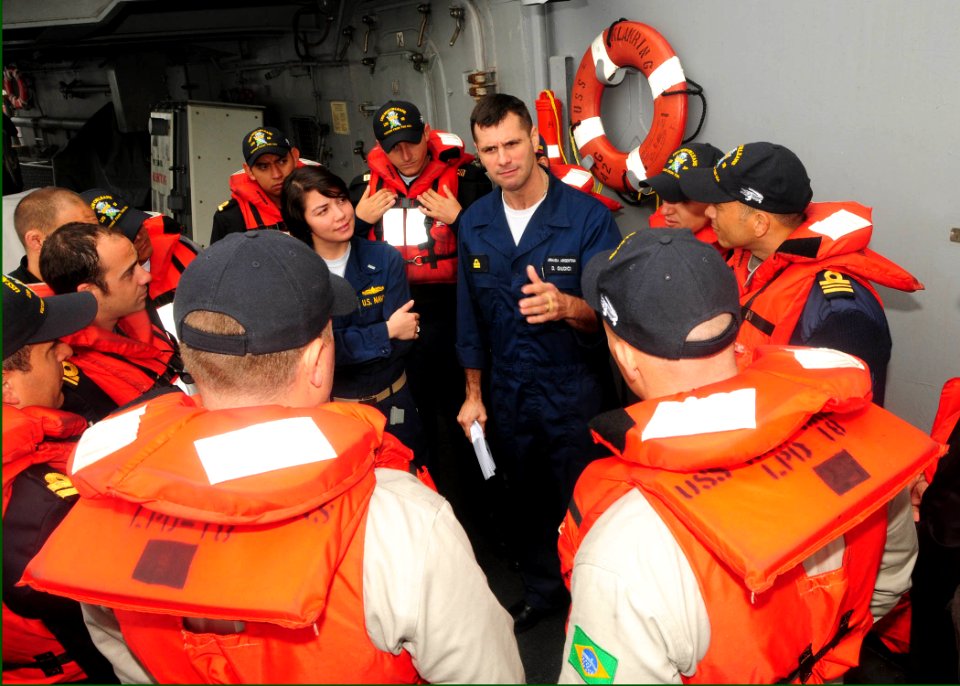 US Navy 100630-N-9301W-204 Lt. Daniel Giudici and Lt. j.g. Amelia Abbett conduct a tour of the guided-missile frigate USS Klakring (FFG 42)