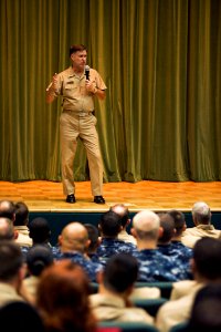 US Navy 100629-N-7526R-058 Vice Adm. Mark Ferguson, Chief of Naval Personnel, addresses military members and civilians from various Naples-area commands during an all-hands call