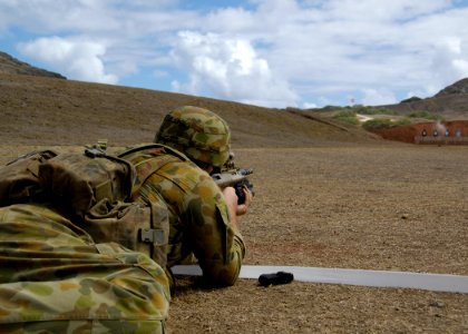US Navy 100630-O-0000H-008 Cpl. Thomas Squires performs a sight zeroing exercise with his rifle on the range at Marine Corp Base Kaneohe Bay