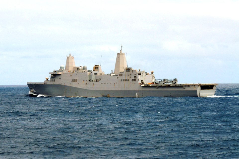 US Navy 100628-N-9301W-235 The amphibious transport dock ship USS New Orleans (LPD 18) is underway in the Pacific Ocean off the coast of Peru