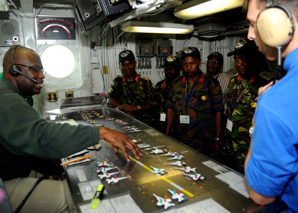 US Navy 100629-N-4236E-576 Sailors explain the Ouija board operation to distinguished visitors from East Africa and other coalition partner countries of U.S. Africa Command and Combined Joint Task Force, Horn of Africa