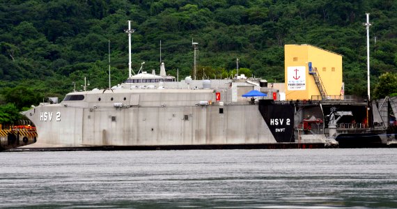 US Navy 100629-N-9643W-184 High Speed Vessel Swift (HSV 2) is moored to a pier during Southern Partnership Station 2010 photo