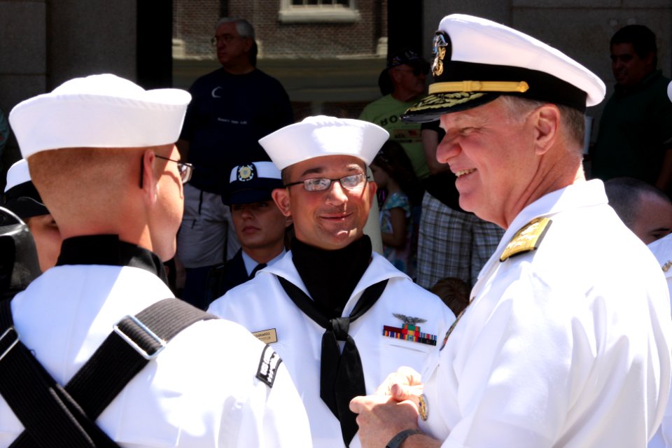 US Navy 100630-N-3038C-003 Chief of Naval Operations (CNO) Adm. Gary Roughead speaks with sailors assigned to USS Constitution during Boston Navy Week