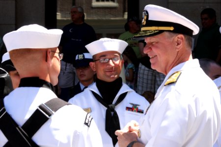 US Navy 100630-N-3038C-003 Chief of Naval Operations (CNO) Adm. Gary Roughead speaks with sailors assigned to USS Constitution during Boston Navy Week