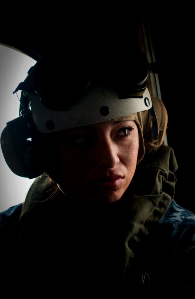 US Navy 100703-N-5319A-001 Logistics Specialist 3rd Class Claudia Morales is on a Marine CH-46 Sea Knight helicopter flying to Ancon beach, Peru