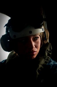 US Navy 100703-N-5319A-001 Logistics Specialist 3rd Class Claudia Morales is on a Marine CH-46 Sea Knight helicopter flying to Ancon beach, Peru
