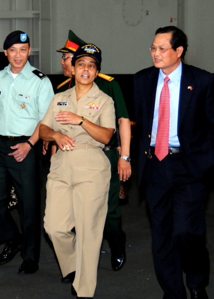 US Navy 100630-N-8913A-020 Rear Adm. Michelle J. Howard, commander of Expeditionary Strike Group (ESG) 2 gives a tour of the aircraft carrier USS George H.W. Bush's (CVN 77)