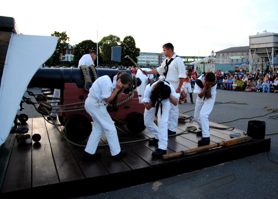 US Navy 100702-N-7642M-403 Sailors assigned to USS Constitution perform a gun drill in the Sunset Parade at the Charlestown Navy Yard