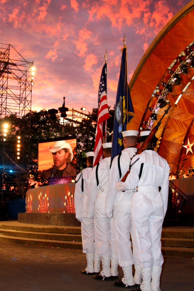 US Navy 100704-N-3038C-212 The color guard detail assigned to USS Constitution participates in the annual Boston Pops Fireworks Spectacular on the Esplanade during Boston Navy Week