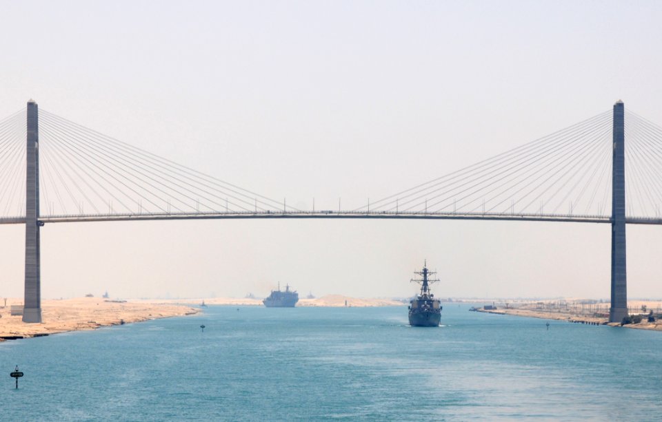 US Navy 100704-N-4236E-334 The guided-missile destroyer USS Carney (DDG 64) passes under the Egyptian-Japanese Friendship Bridge while transiting the Suez Canal