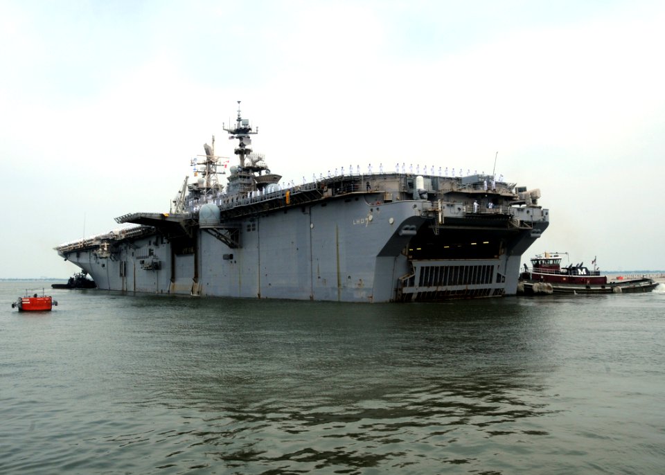 US Navy 100712-N-6764G-108 USS Iwo Jima (LHD 7) departs Naval Station Norfolk for a four-month humanitarian civic assistance (HCA) mission to Central and South America and the Caribbean