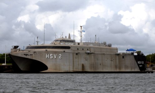 US Navy 100713-N-4971L-144 High Speed Vessel Swift (HSV 2) is moored in Puerto Quetzal, Guatemala. Swift is deployed supporting Southern Partnership Station 2010 photo