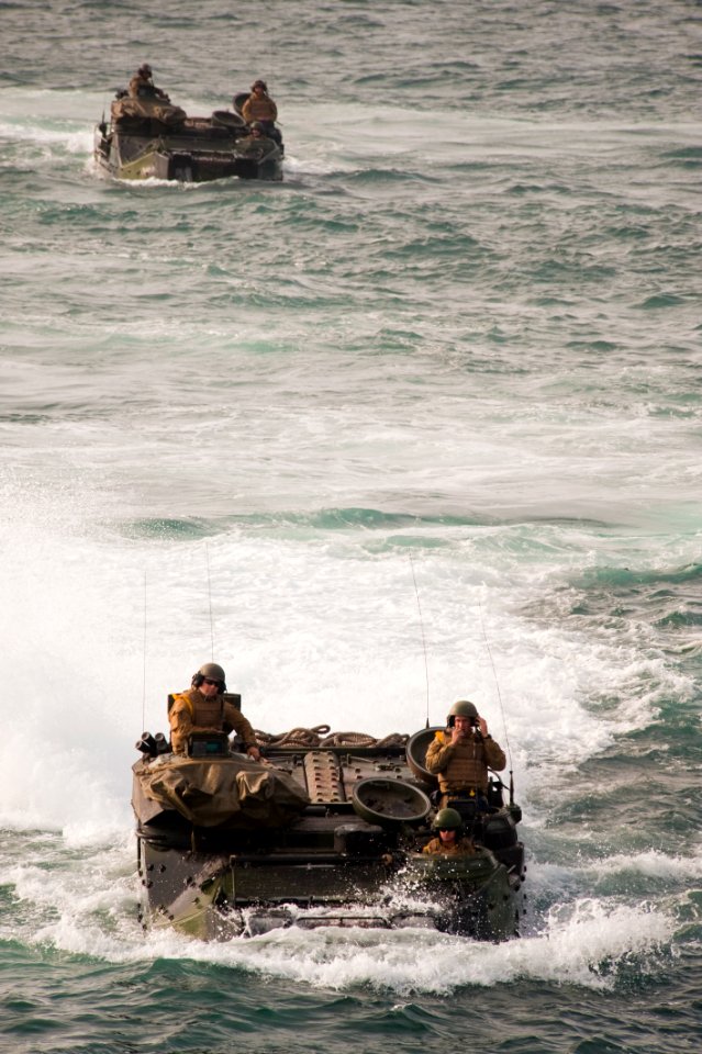 US Navy 100714-N-5319A-081 Marines assigned to Special Purpose Marine Air Ground Task Force 24, return from Salinas Beach, Peru in amphibious assault vehicles