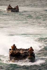 US Navy 100714-N-5319A-081 Marines assigned to Special Purpose Marine Air Ground Task Force 24, return from Salinas Beach, Peru in amphibious assault vehicles