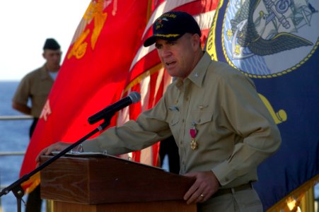 US Navy 100712-N-6477M-258 Capt Couch delivers speech during change of command ceremony