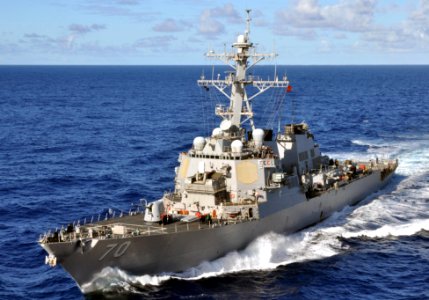 US Navy 100713-N-7042V-027 USS Hopper (DDG 70) sails port side along USS Ronald Reagan (CVN 76)