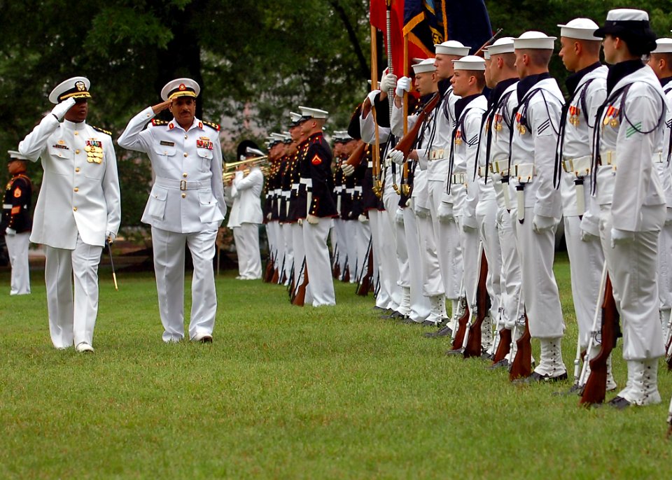 US Navy 100714-N-8132M-150 Brig. Gen. Abdulla Saeed Al Mansoori inspects the U.S. Navy and Marine Corps ceremonial guard during a full honors arrival ceremony at the Washington Navy Yard