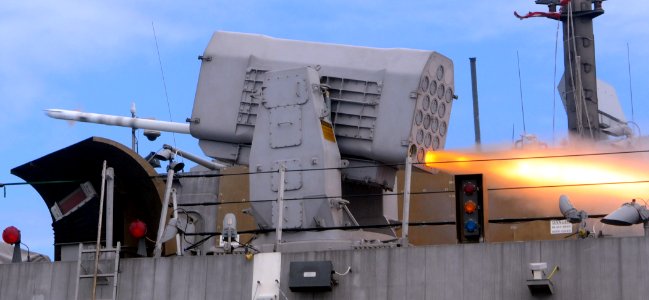 US Navy 100718-N-7058E-535 A Rolling Airframe Missile is launched from the littoral combat ship USS Freedom (LCS 1) during a live-fire exercise