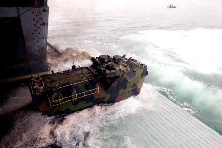 US Navy 100716-N-5319A-053 Marines assigned to Special Purpose Marine Air Ground Task Force (SPMAGTF) 24 disembark the amphibious transport dock ship USS New Orleans (LPD 18) for Salinas Beach, Peru