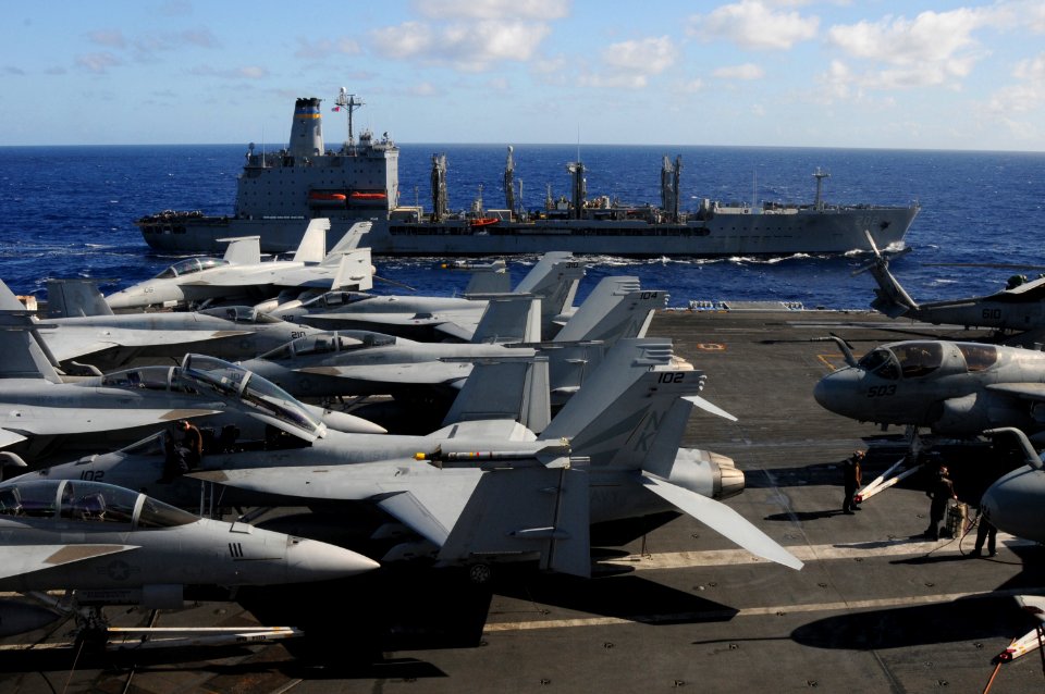 US Navy 100715-N-7605J-002 he Military Sealift Command fleet replenishment oiler USNS Yukon (T-AO 202) is underway with the aircraft carrier USS Ronald Reagan (CVN 76)