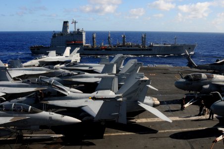 US Navy 100715-N-7605J-002 he Military Sealift Command fleet replenishment oiler USNS Yukon (T-AO 202) is underway with the aircraft carrier USS Ronald Reagan (CVN 76)