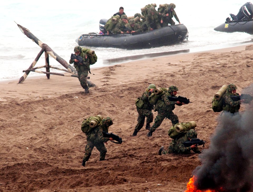 US Navy 100719-N-5319A-075 Peruvian marines storm Ancon Beach, Peru during a scheduled multinational beach assault exercise as part of Amphibious-Southern Partnership Station 2010