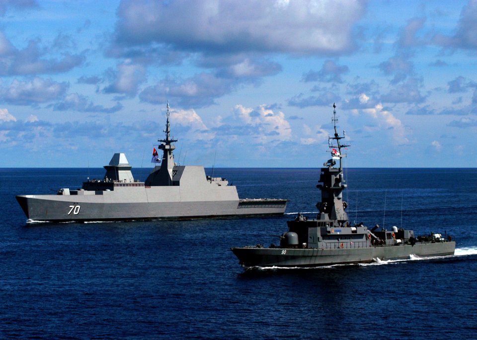 US Navy 100716-N-0995C-155 The Singapore navy guided-missile frigate RSS Steadfast (FFG 70) and the corvette RSS Vigilance (90) are underway during Cooperation Afloat Readiness and Training (CARAT) Singapore 2010