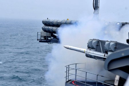 US Navy 100717-N-2953W-090 A NATO Sea Sparrow missile is launched from USS Carl Vinson (CVN 70)