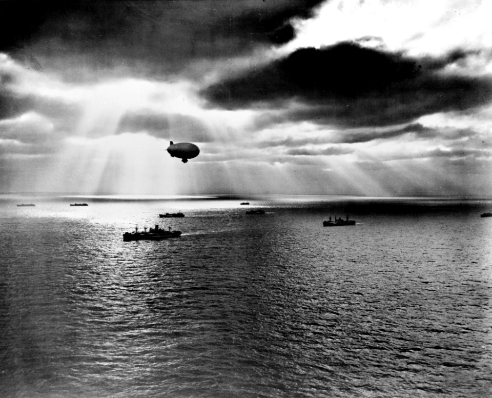 USN blimp over Atlantic convoy 1943