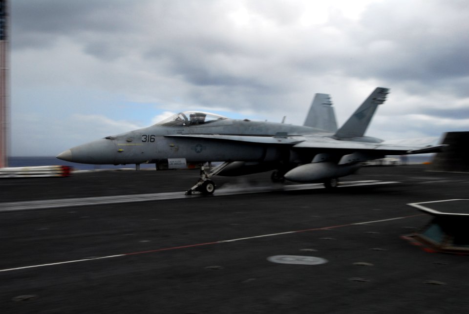 US Navy 100719-N-5684M-045 An F-A-18C Hornet from the Blue Diamonds of Strike Fighter Squadron (VFA) 146 launches off from the aircraft carrier USS Ronald Reagan (CVN 76)