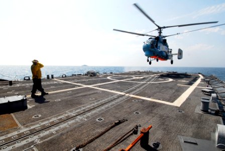 US Navy 100720-N-7638K-222 A Ukrainian navy KA-27 Helix helicopter from Saki Naval Air Base in Ukraine, conducts deck land qualifications with the guided-missile frigate USS Taylor (FFG 50) during exercise Sea Breeze 2010